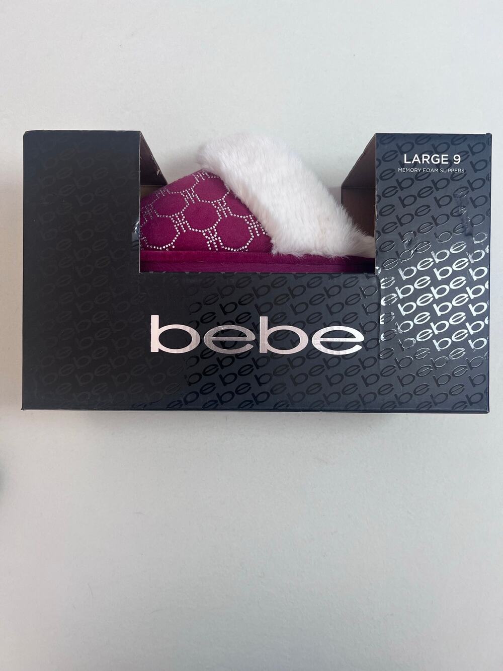 bebe Fuchsia Rhinestone Faux Fur Slippers Size 9 Y2K